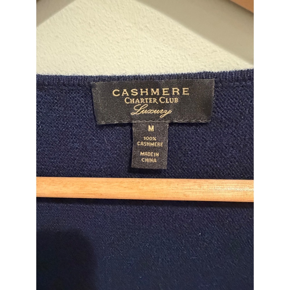 Charter Club Luxury Navy Blue 100% Cashmere Crewneck Sweater Womens Medium M - Picture 4 of 5